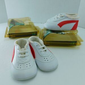 Two Pair Twins Size 1 Vintage Gold Bug Infant Sneakers Shoes Red White NEW